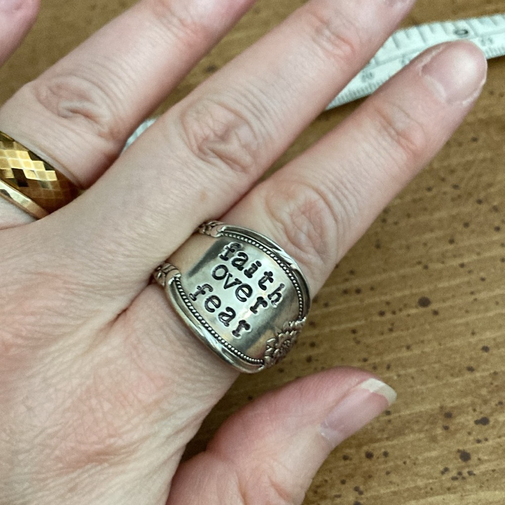 Silver Spoon Ring 'Faith Over Fear'